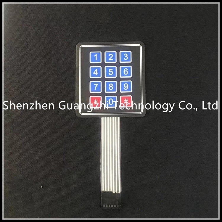 Waterproof 0.45mm Key Travel Industrial Numeric Keypad 3x4 Matrix Thin Film